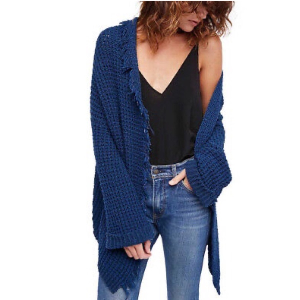 Free people I’ll be around cardi-sapphire medium oversized fringe knit
